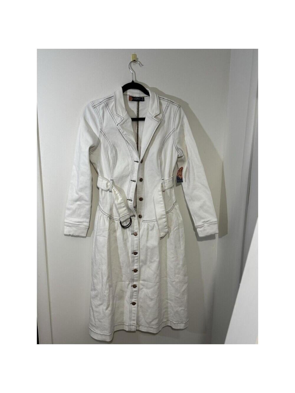 Indigo Poppy White Belted Shirt Dress Button-Down Collared Long Sleeve Size S